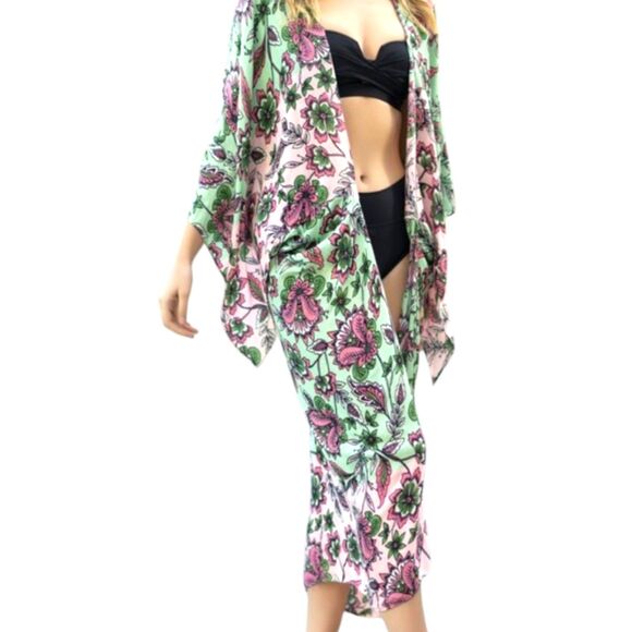 Shiraleah Chicago Mint Barbarossa Kimono Cover Up Womens OS Floral Bohemian - Picture 8 of 11